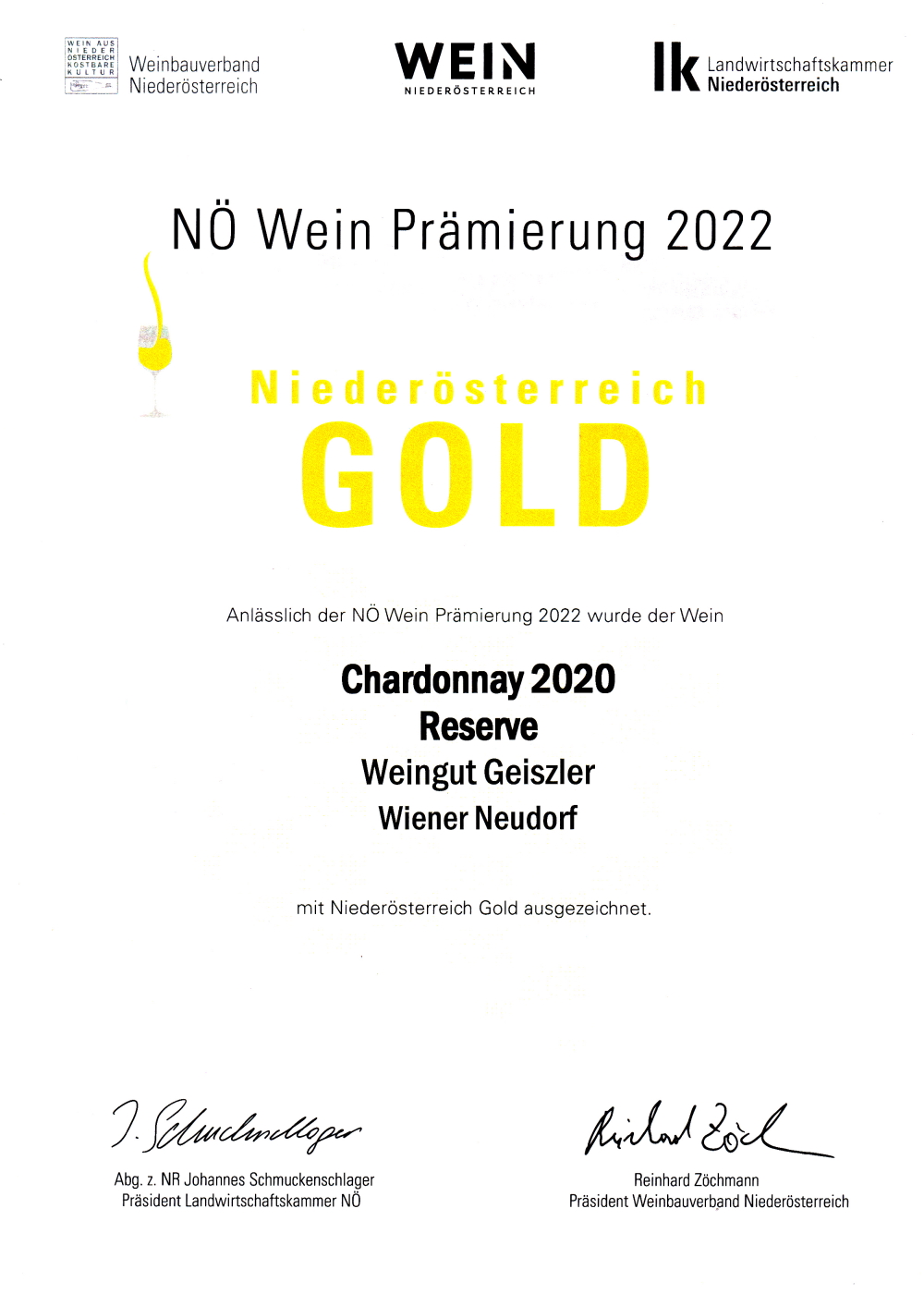 Niederösterreich Gold 2022 Chardonnay Reserve 